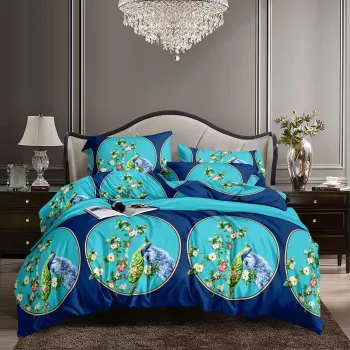 Royal Peacock Garden – Luxury Teal & Navy Blue Floral 3D Bedding Set