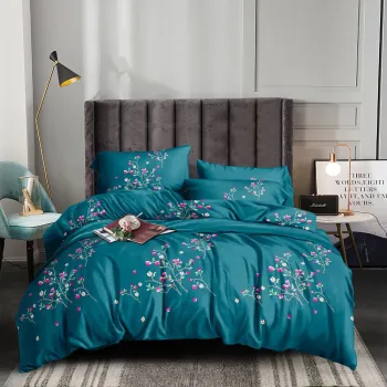 Serene Teal Blossom – Delicate Wildflower Bedding Set