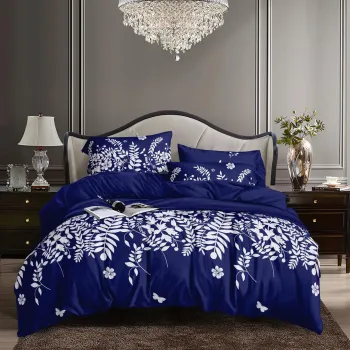 Royal Midnight Fern – Navy Blue & White Botanical Bedding Set