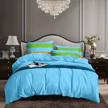 Vibrant Horizon – Sky Blue & Lime Green Color Block Bedding Set