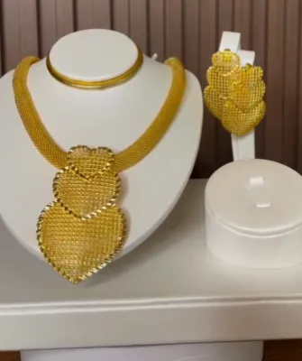Cascading Gold Hearts – Textured Mesh Luxury Jewelry Set