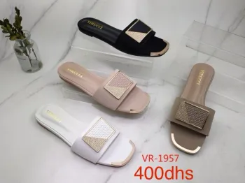 Virucci VR-1957 – Geometric Crystal Square Slide Sandals