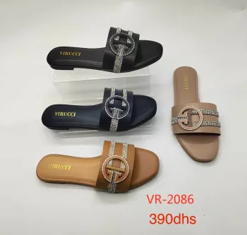 Virucci VR-2086 – Crystal Circle Logo Flat Sandals