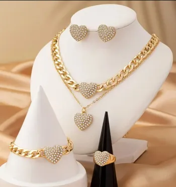 Cascading Gold Hearts – Textured Mesh Luxury Jewelry Set