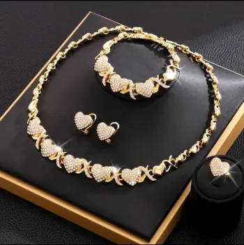 Crystal Love – Gold Tone Pave Heart Jewelry Set (4-Piece)