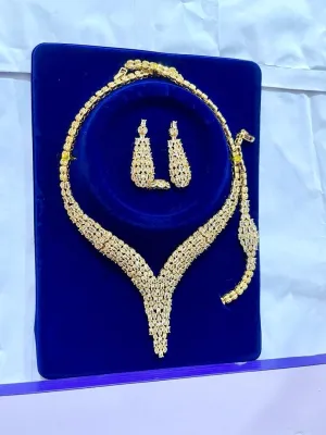 Luxury Womens Fashion Jewelry Set  Gold Plated Necklace Earrings Bracelet Wedding Party Statement Jewelry Collection