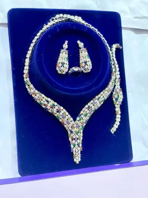 Luxury Womens Fashion Jewelry Set  Gold Plated Necklace Earrings Bracelet Wedding Party Statement Jewelry Collection