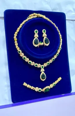 Luxury Womens Fashion Jewelry Set  Gold Plated Necklace Earrings Bracelet Wedding Party Statement Jewelry Collection