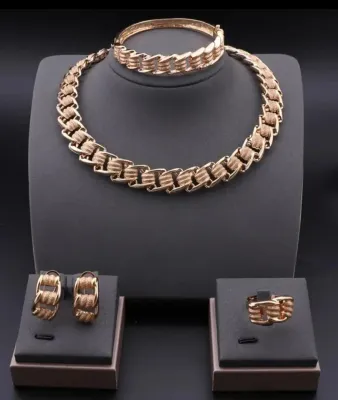 4 Piece Silver Chain Jewelry Set - Chunky Link Necklace Bracelet Ring and Earrings Matching Set for Women