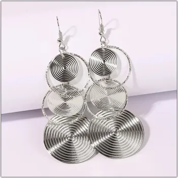 Gold Triple Circle Drop Earrings - Textured Disc Dangle Earrings Geometric Statement Jewelry for Women