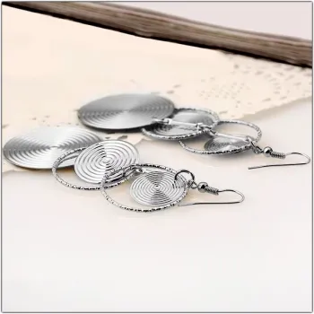 Gold Triple Circle Drop Earrings - Textured Disc Dangle Earrings Geometric Statement Jewelry for Women