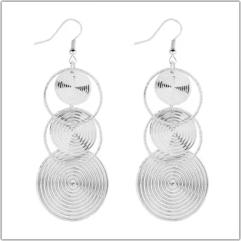 Gold Triple Circle Drop Earrings - Textured Disc Dangle Earrings Geometric Statement Jewelry for Women