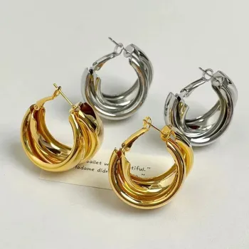 Chunky Triple Hoop Earrings Set - Gold and Silver Twisted Tube Hoop Earrings 2 Pairs Statement Jewelry