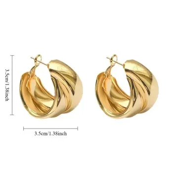 Chunky Triple Hoop Earrings Set - Gold and Silver Twisted Tube Hoop Earrings 2 Pairs Statement Jewelry
